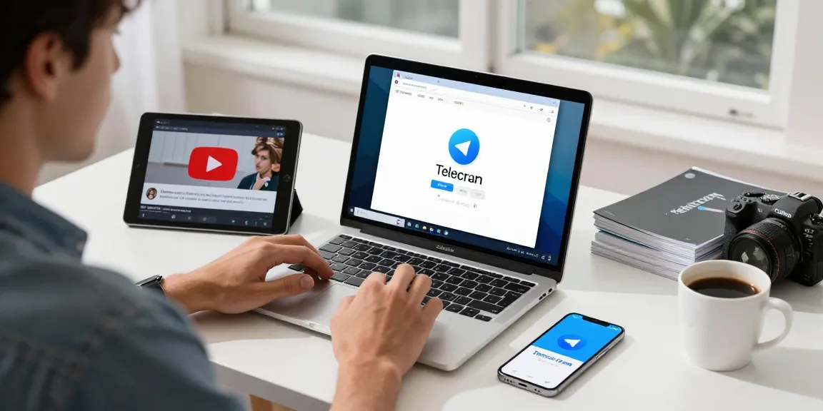 Setting up Telegram Chinese in a modern workspace with tech tools.