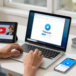 Setting up Telegram Chinese in a modern workspace with tech tools.
