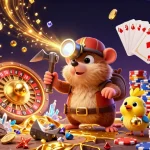 Play and win with sunwin chính hãng, featuring vibrant casino elements in a dynamic 3D illustration.